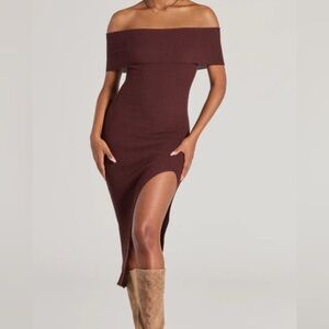 Ribbed Knit High Slit Midi Dress 🤎